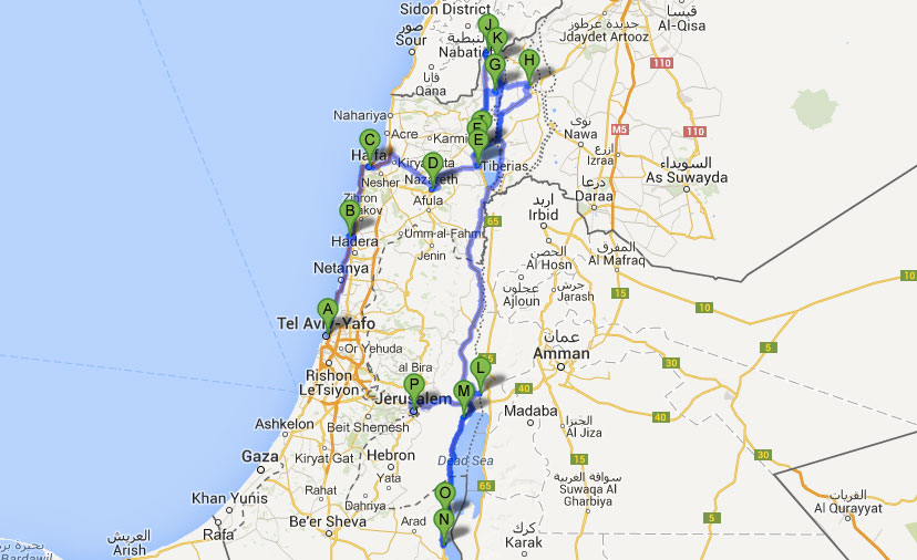 Reiseroute des Israel Roadtrips