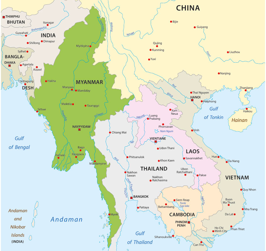 Myanmar Karte und Lage