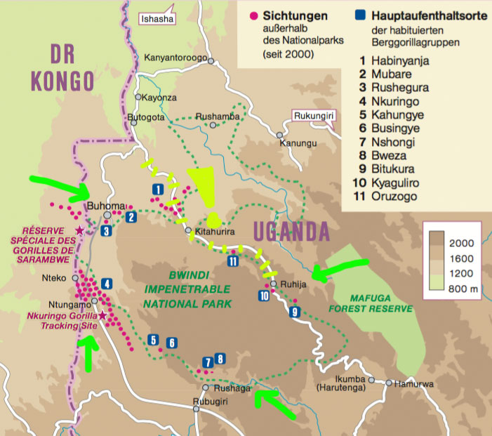 Karte Bwindi Gorilla-Trekking