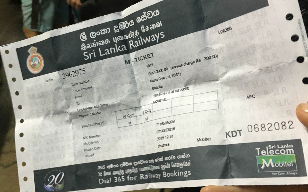 Zugticket in Sri Lanka