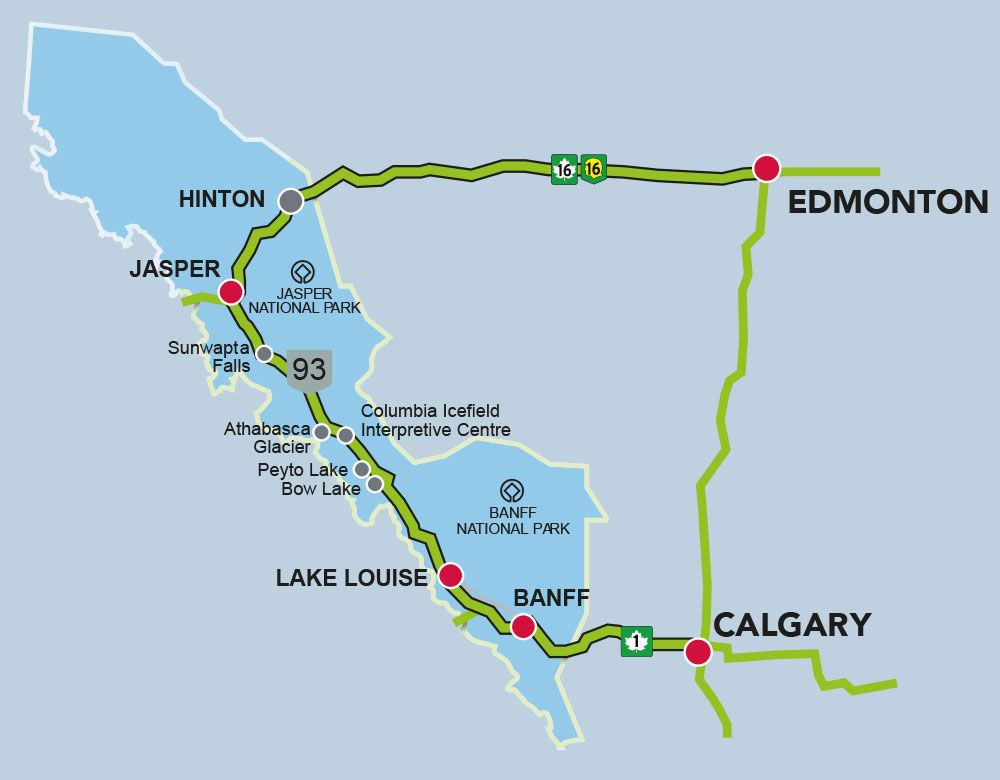 Karte Roadtrip Rocky Mountains Kanada im Winter