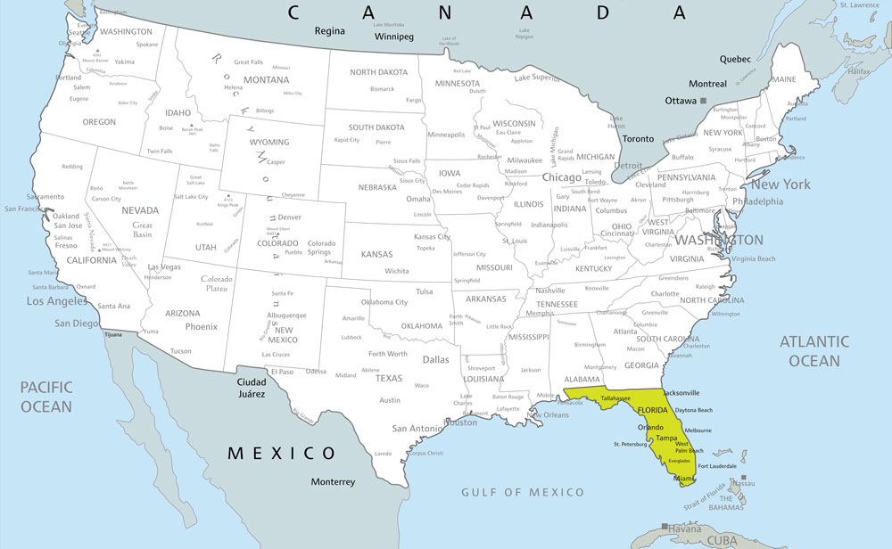 Beste Reisezeit Florida: Lage und Karte