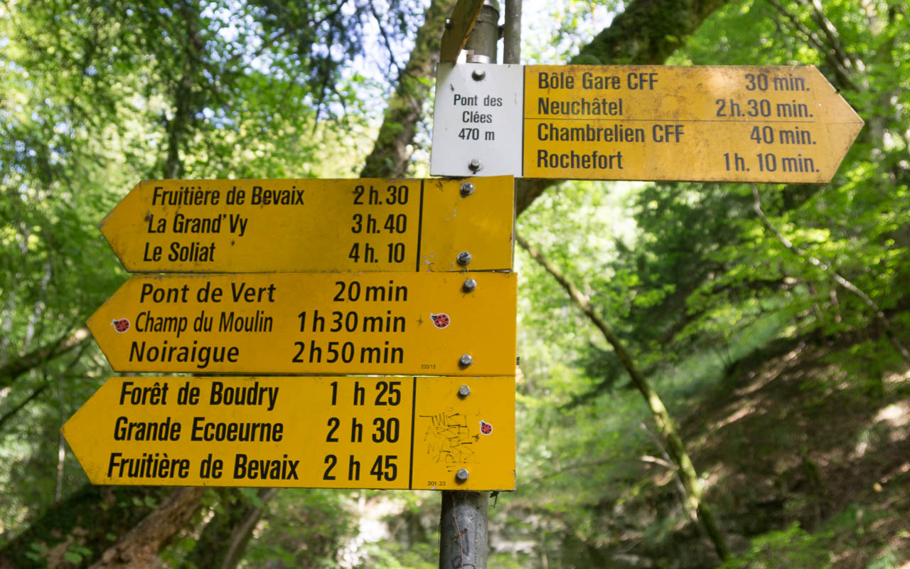 Neuchatel Sehenswürdigketien Gorges de l'Areuse Schilder