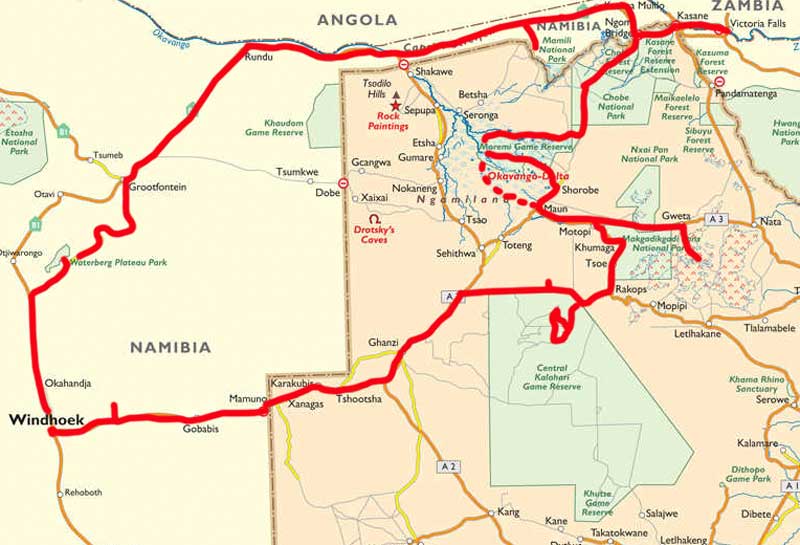 Botswana Rundreise Route
