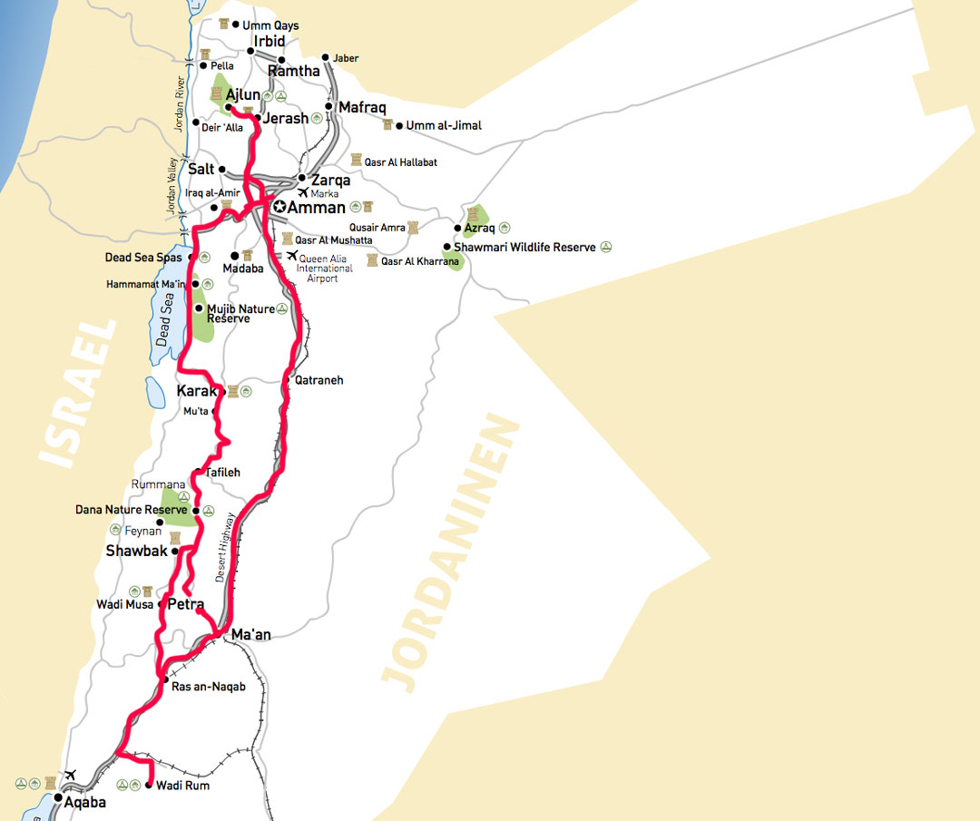 Jordanien Rundreise Karte Route