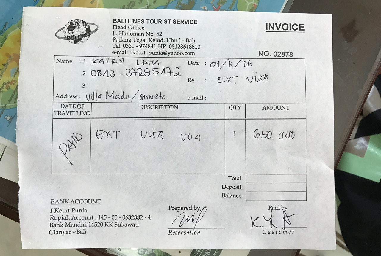 Kostenloses Touristen Visum Indonesien verlängern +ber Agent Rechnung