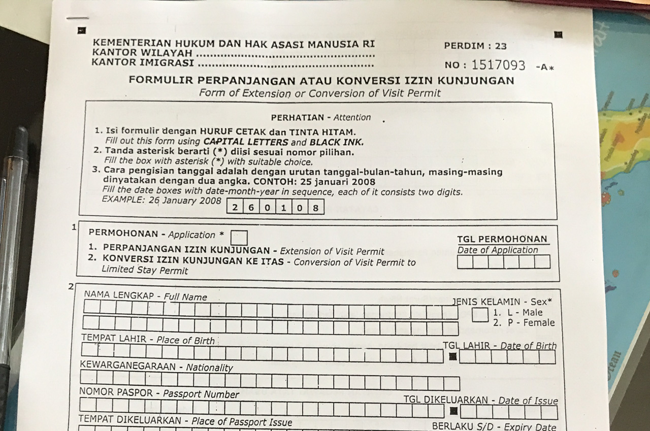Kostenloses Touristen Visum Indonesien verlängern: Dokument ausfüllen