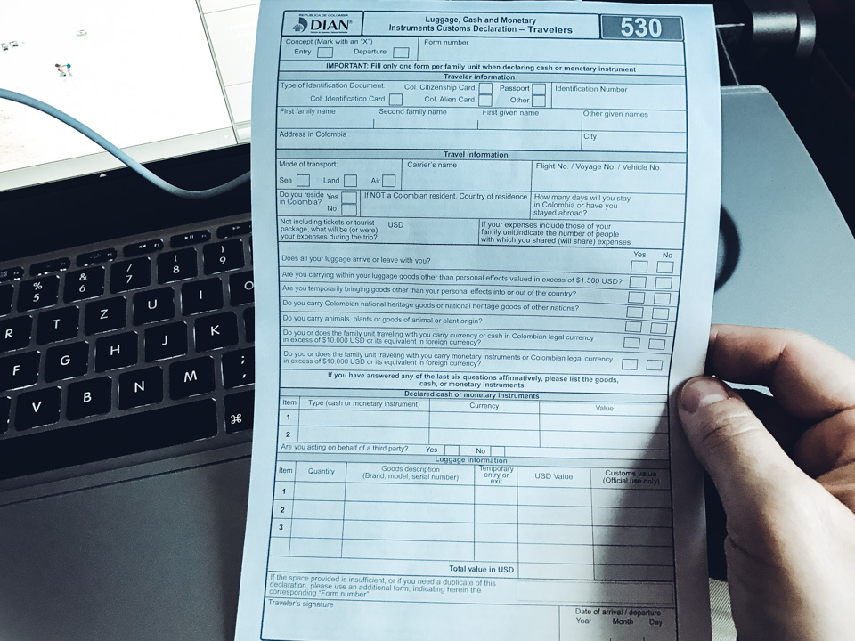 Einreiseformular für Kolumbien