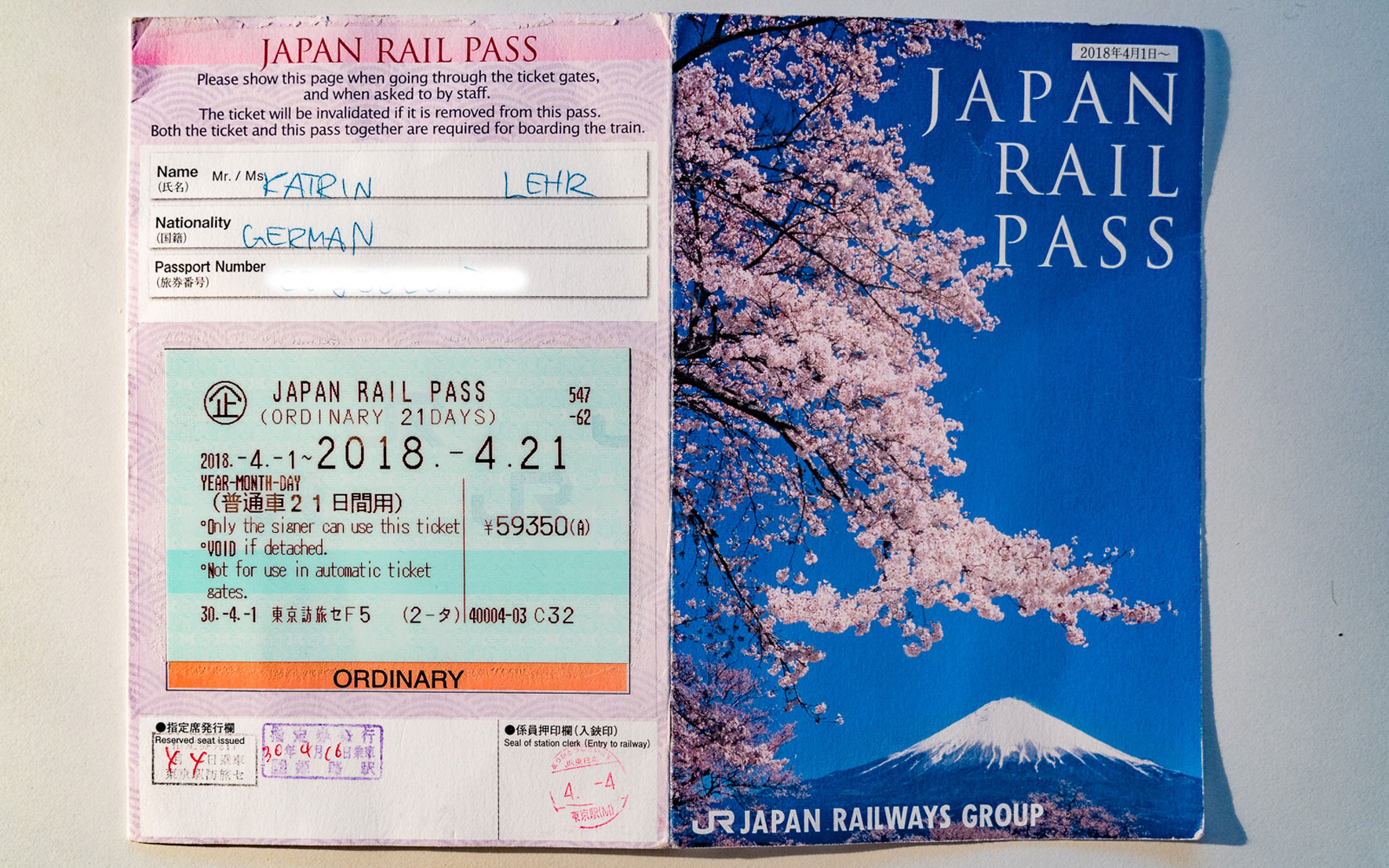 So sieht der Japan Rail Pass für 21 Tage aus