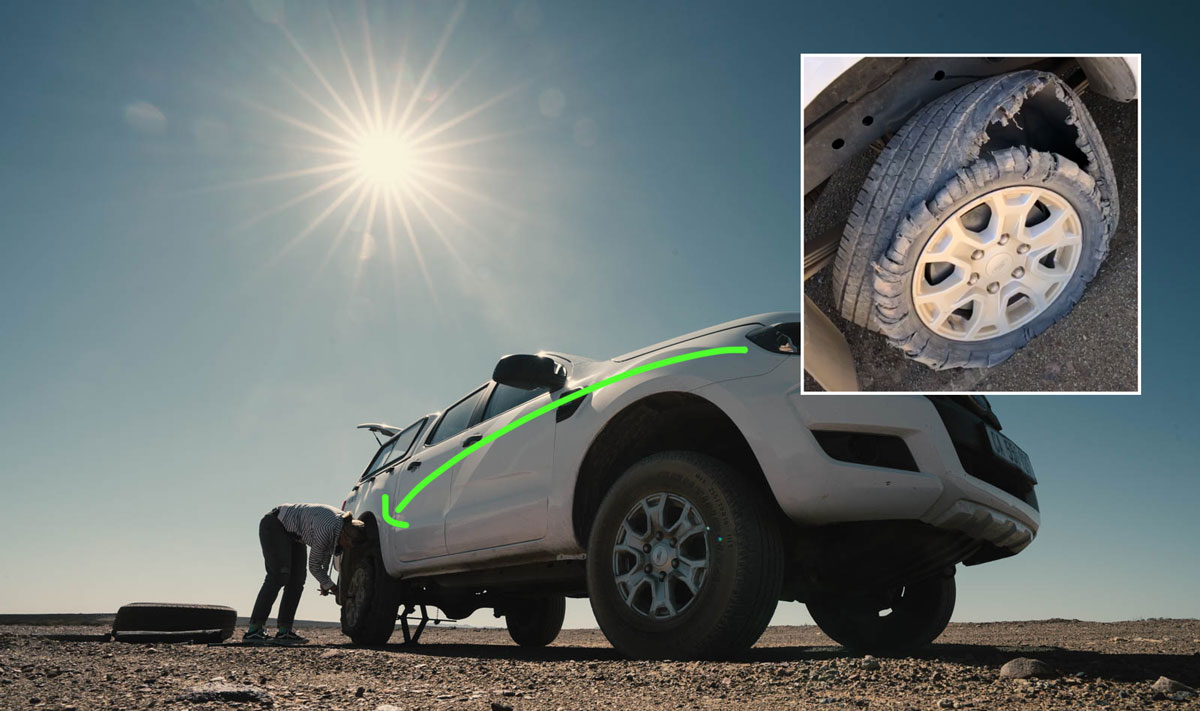 Mietwagen Südafrika Ersatzrad bei Platten