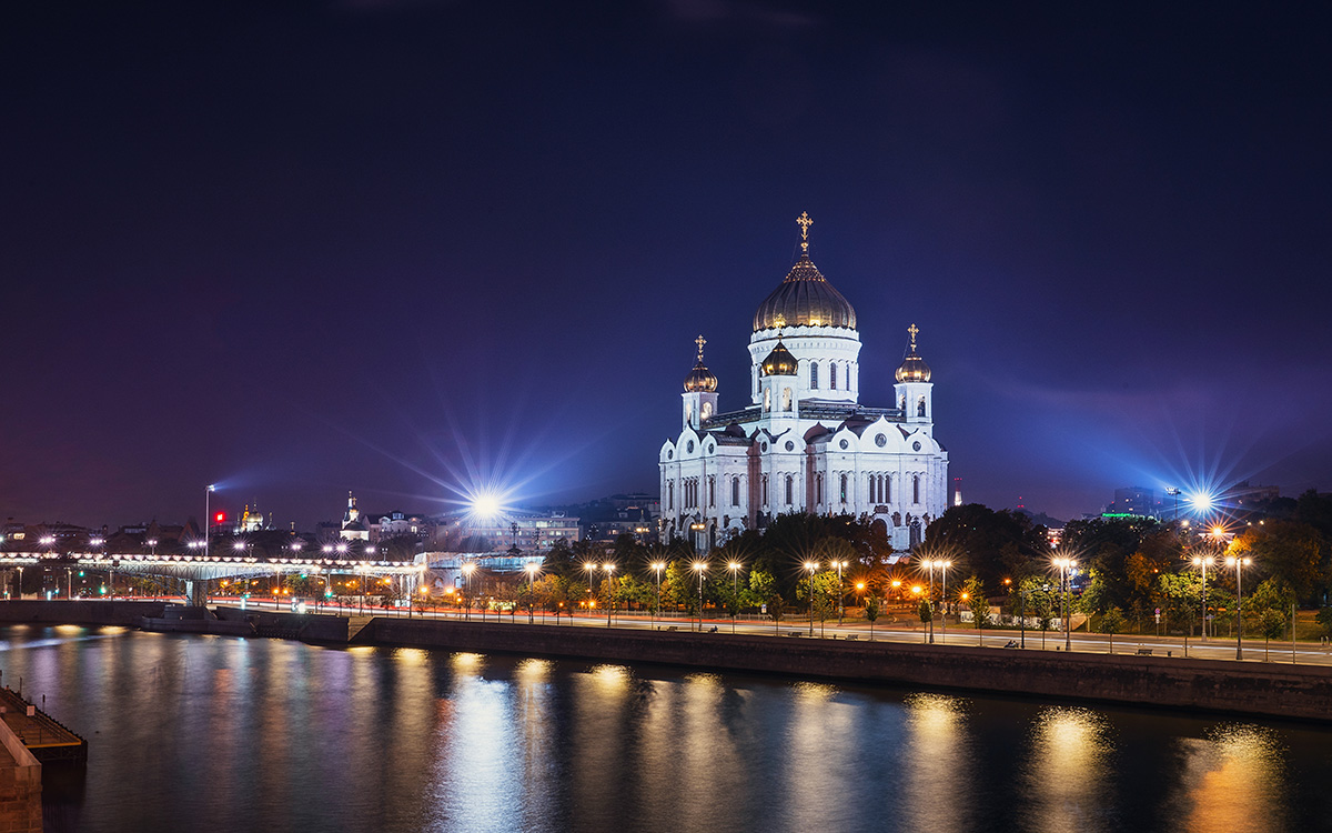 Christ-Erlöser Kirche Moskau bei Nacht.