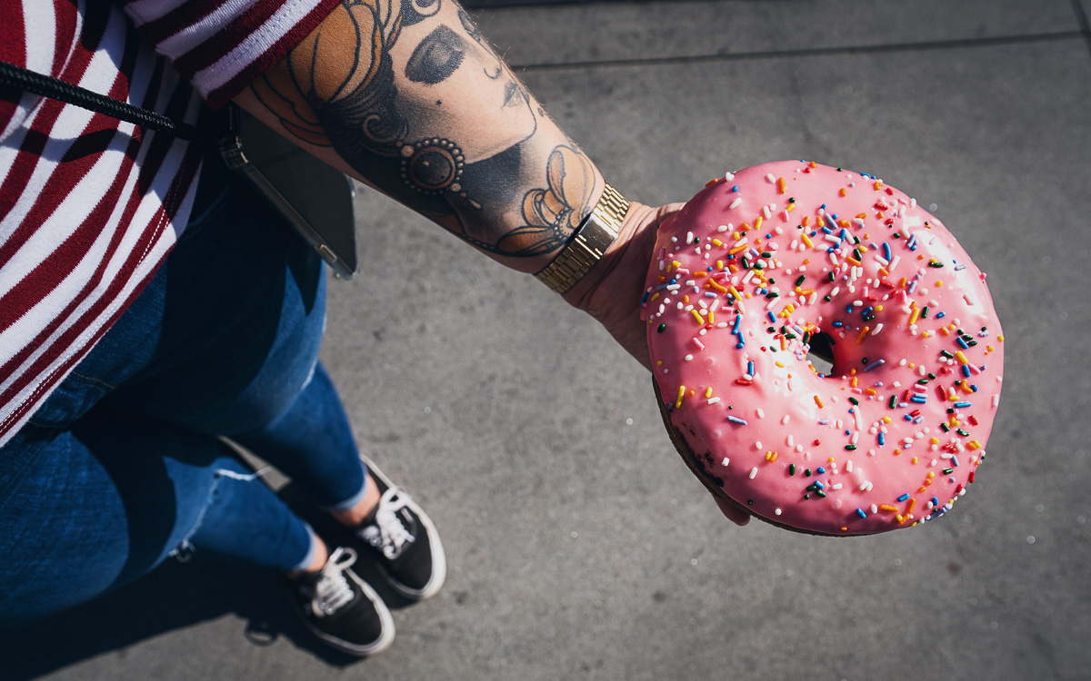 Donut im Krustyland Universal Studios Hollywood, Los Angeles.