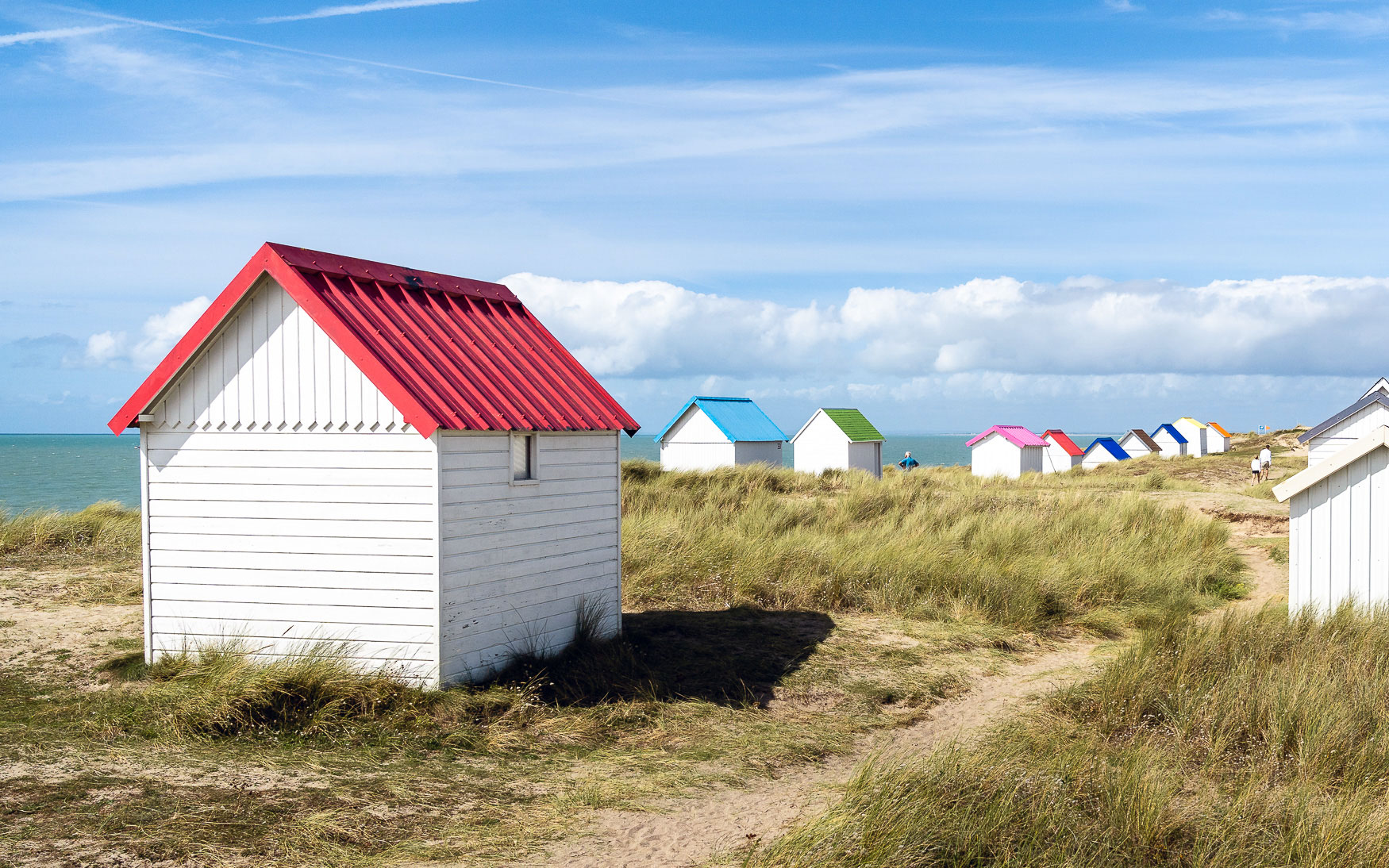 Bunte Strandhäuser Gouville-sur-Mer