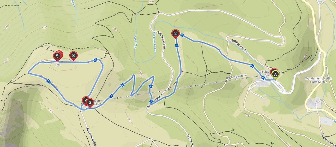 Karte zur Belchen Gipfel-Wanderung Schwarzwald