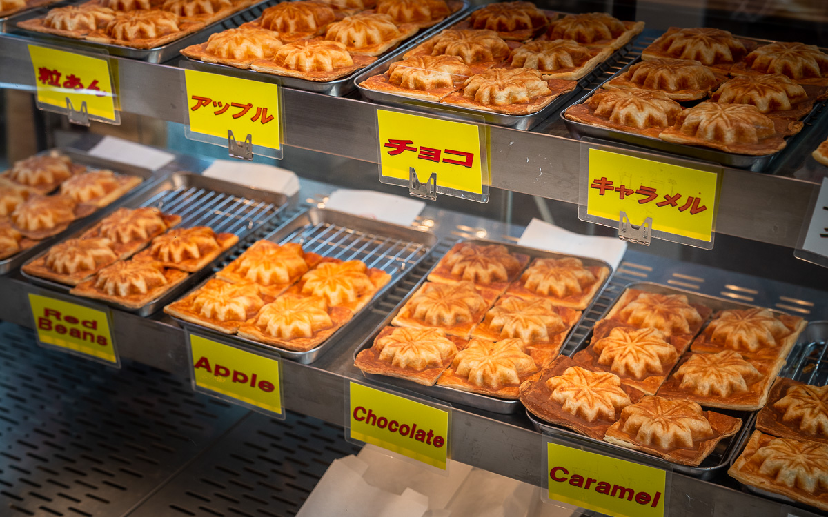 Momiji Manju-Gebäck Miyajima Geschmacksrichtungen