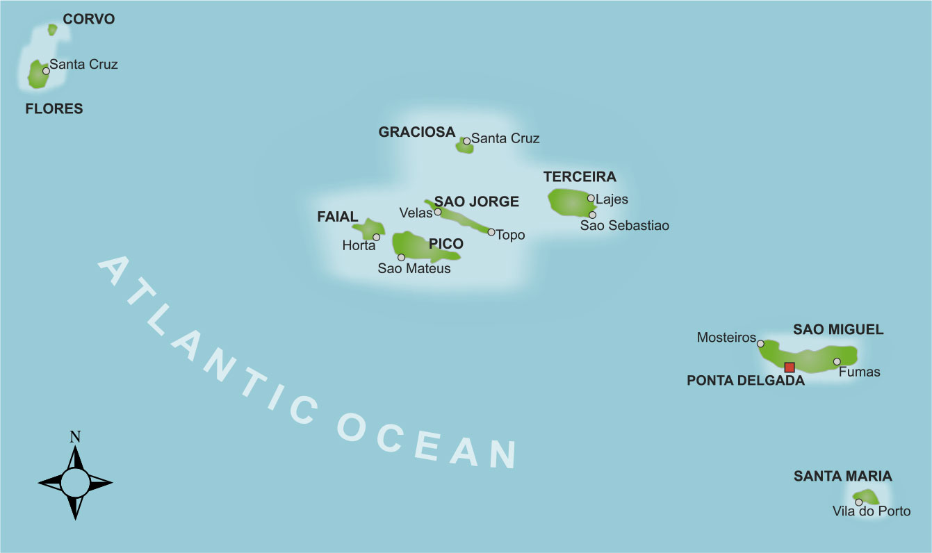 Karte der Azoreninseln, die zu Portugal gehören.