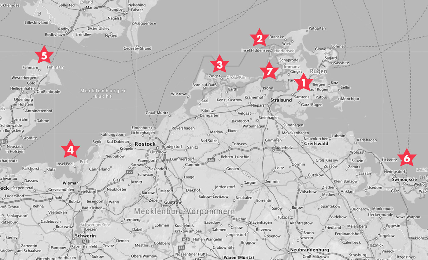 Karte der deutschen Ostseeinseln.