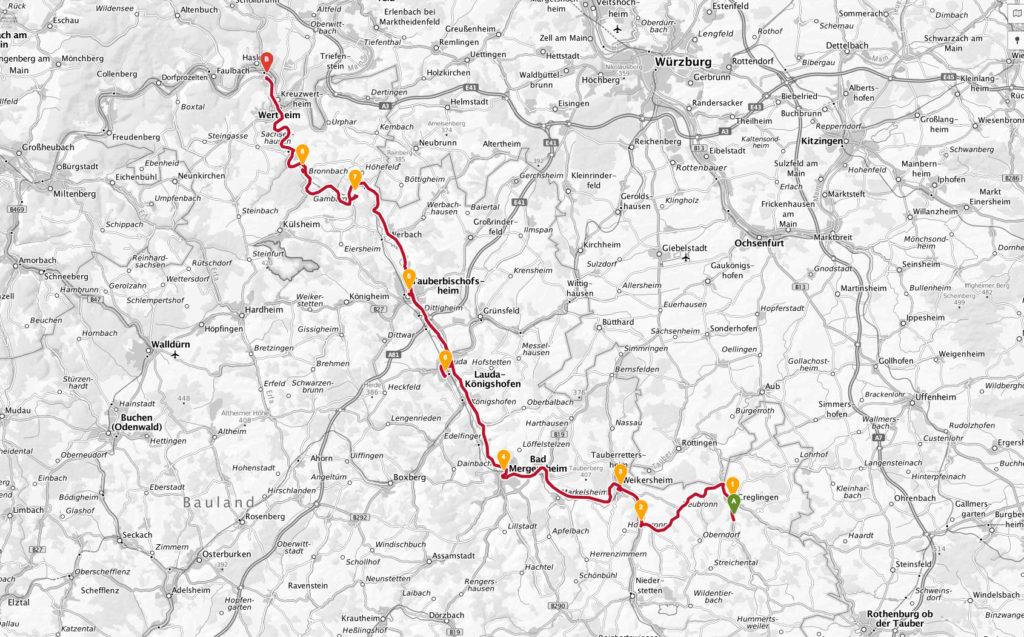 Route durchs Liebliche Taubertal von Creglingen bis Wertheim