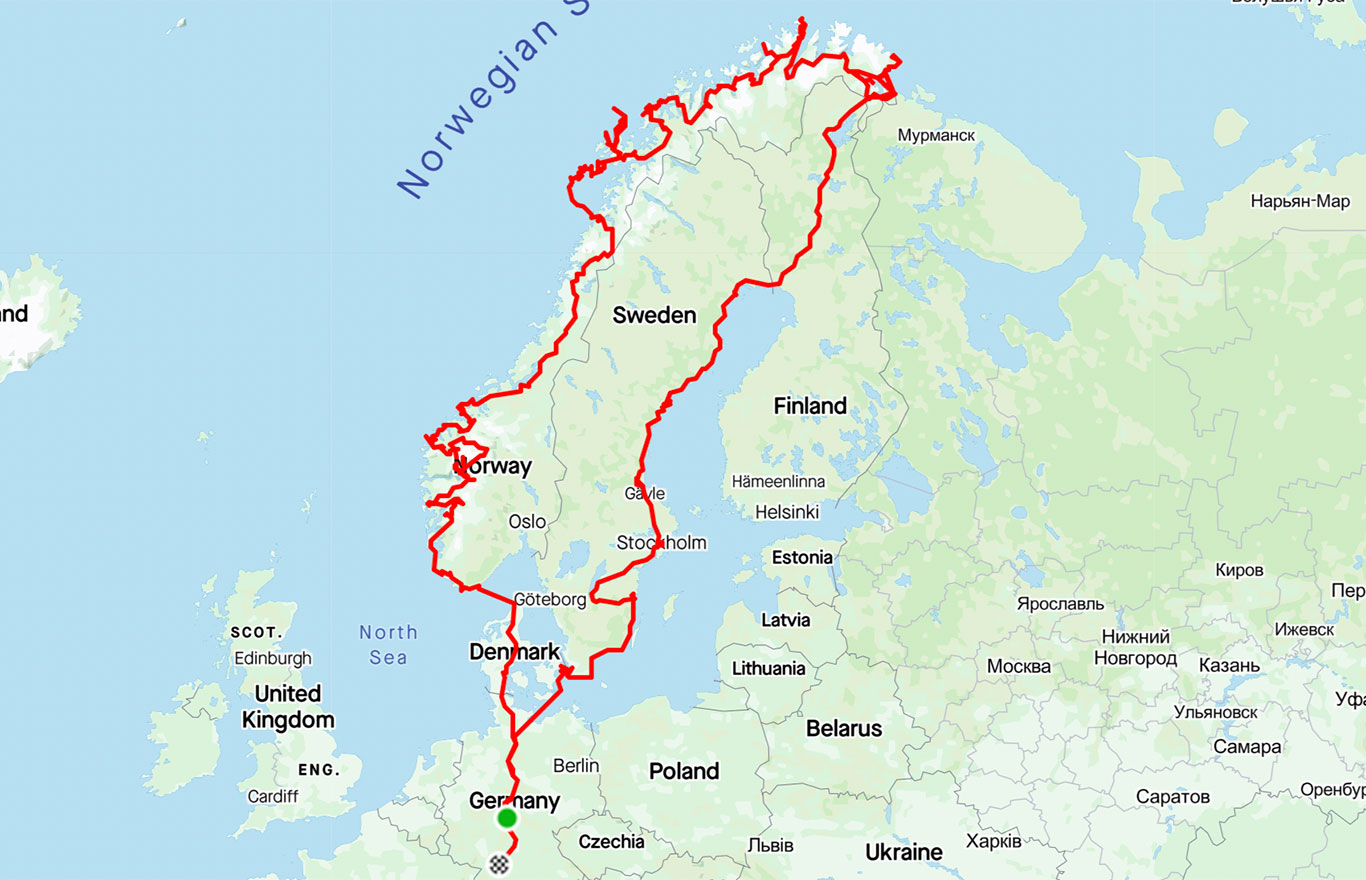 Karte Route ans Nordkap über Schweden und Finnland