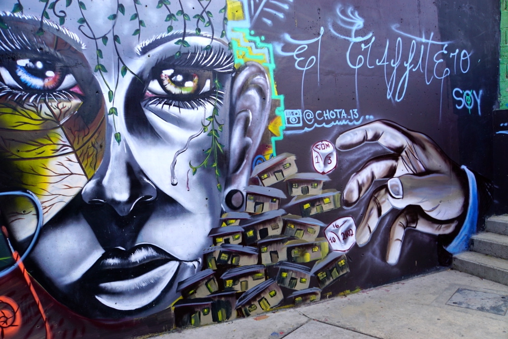 Schrecken-Graffiti in der Comuna 13 in Medellín
