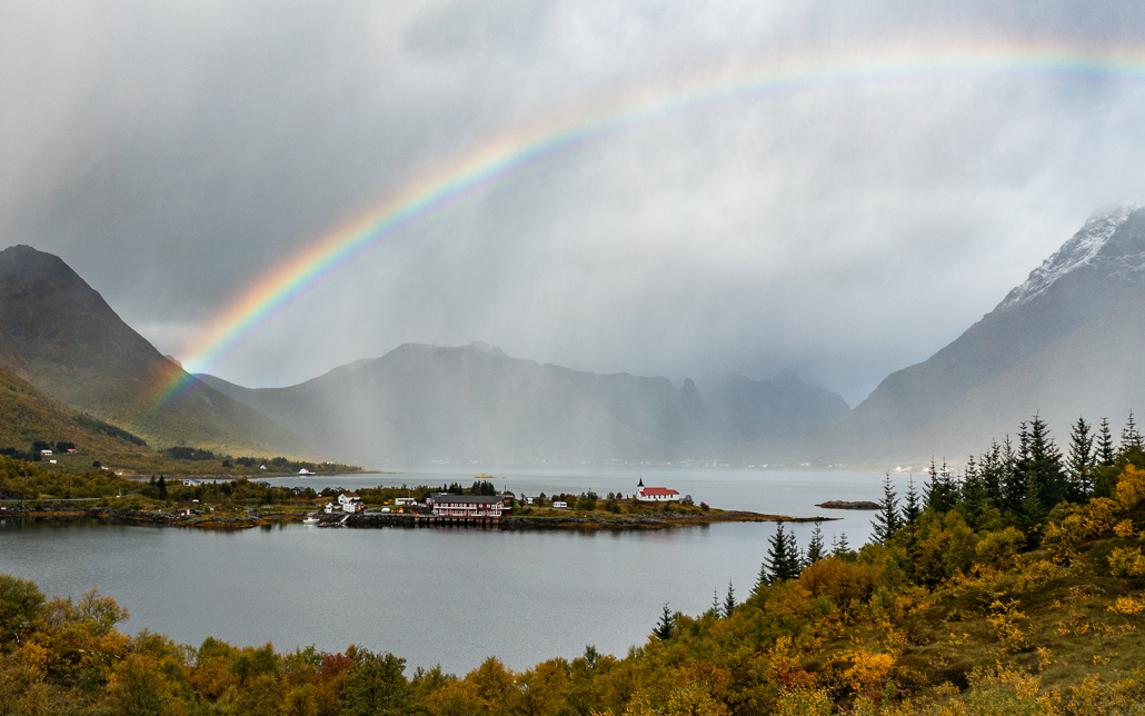 Austnesfjorden Aussichtpunkt am Rastplatz auf den Lofoten, Norwegen