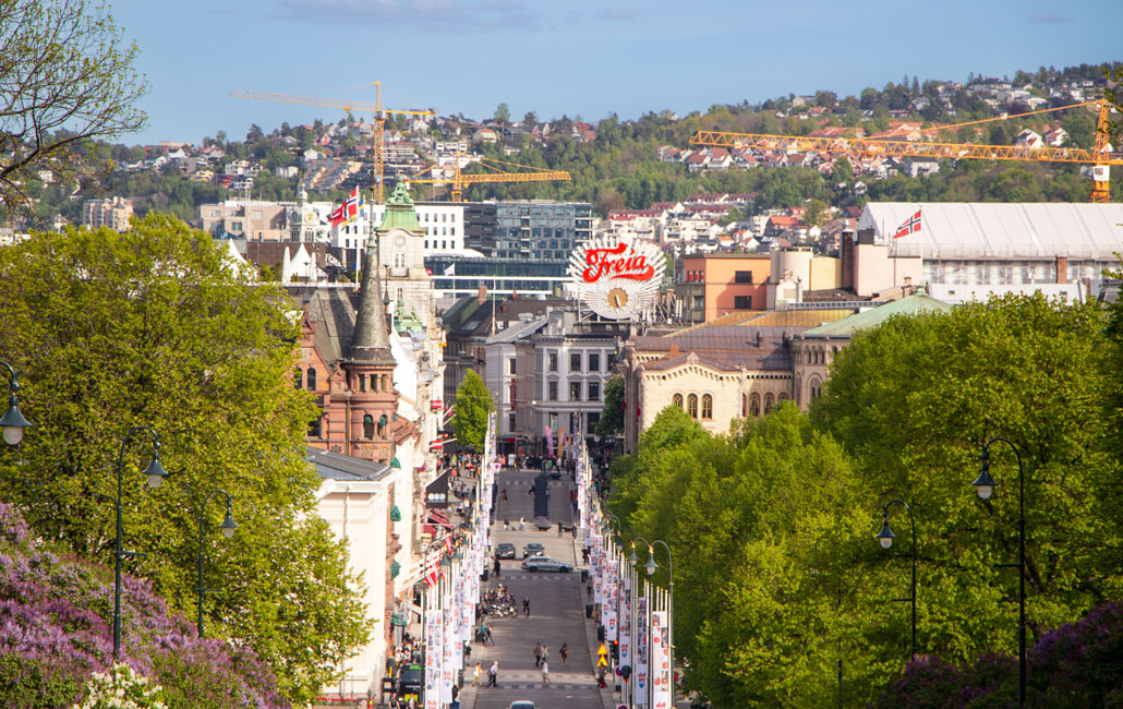 Die Karl Johans Gate in Oso vom Königlichen Schloss aus gesehen