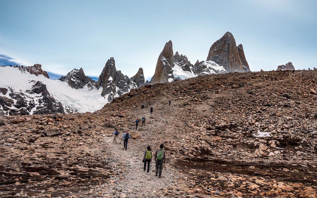 Über Geröll geht es zum Ziel. Wanderung Laguna de los Tres