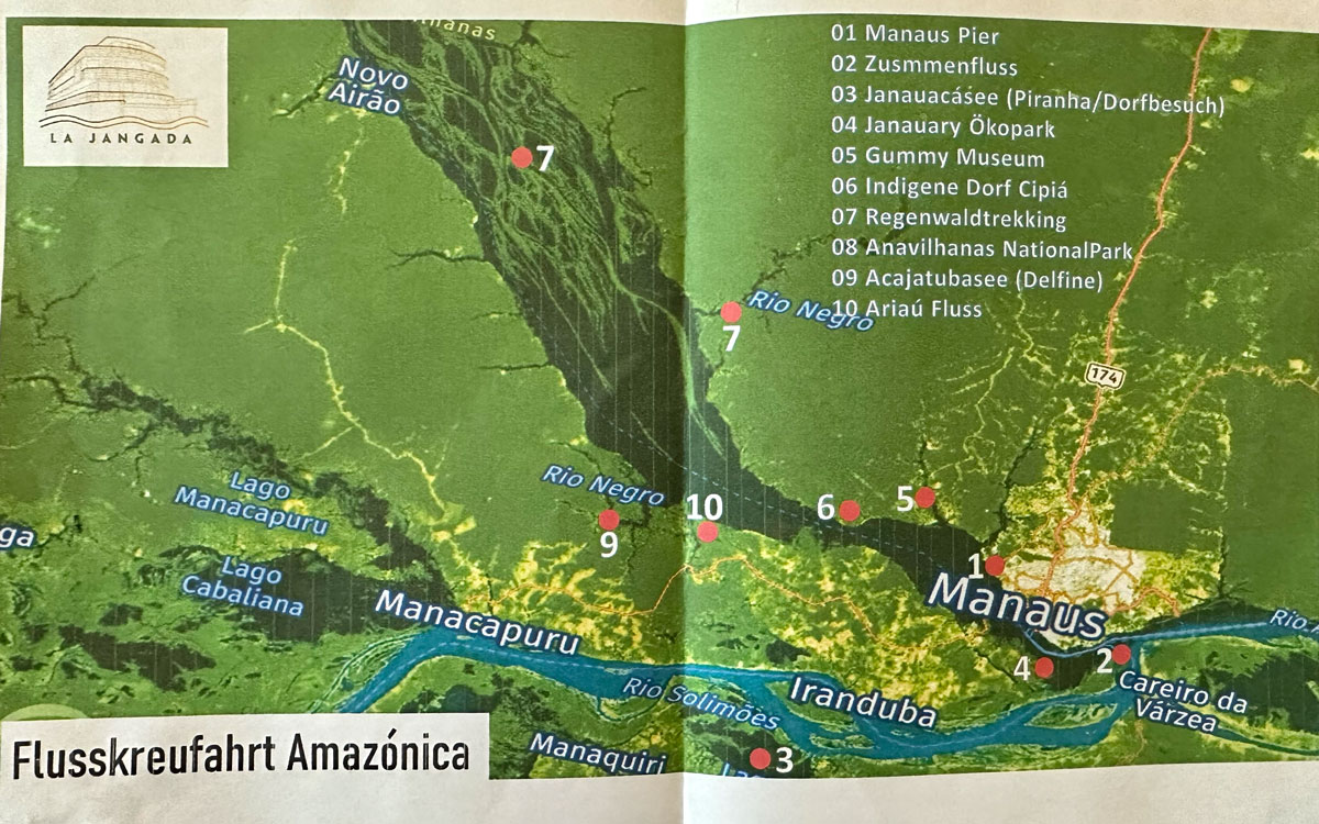 Reiseroute und Verlauf auf der Flusskreuzfahrt auf dem Amazonas