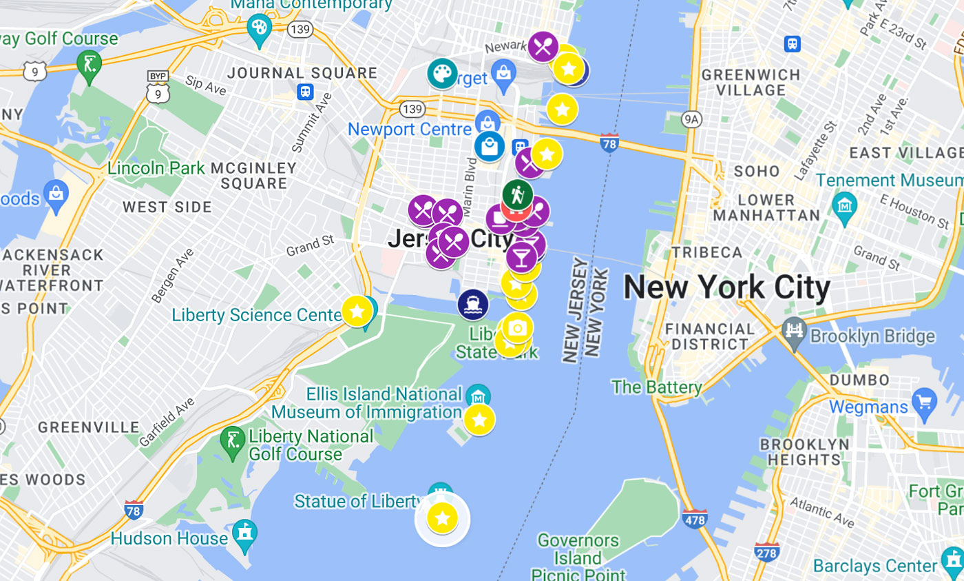 Karte Jersey City Sehenswürdigkeiten