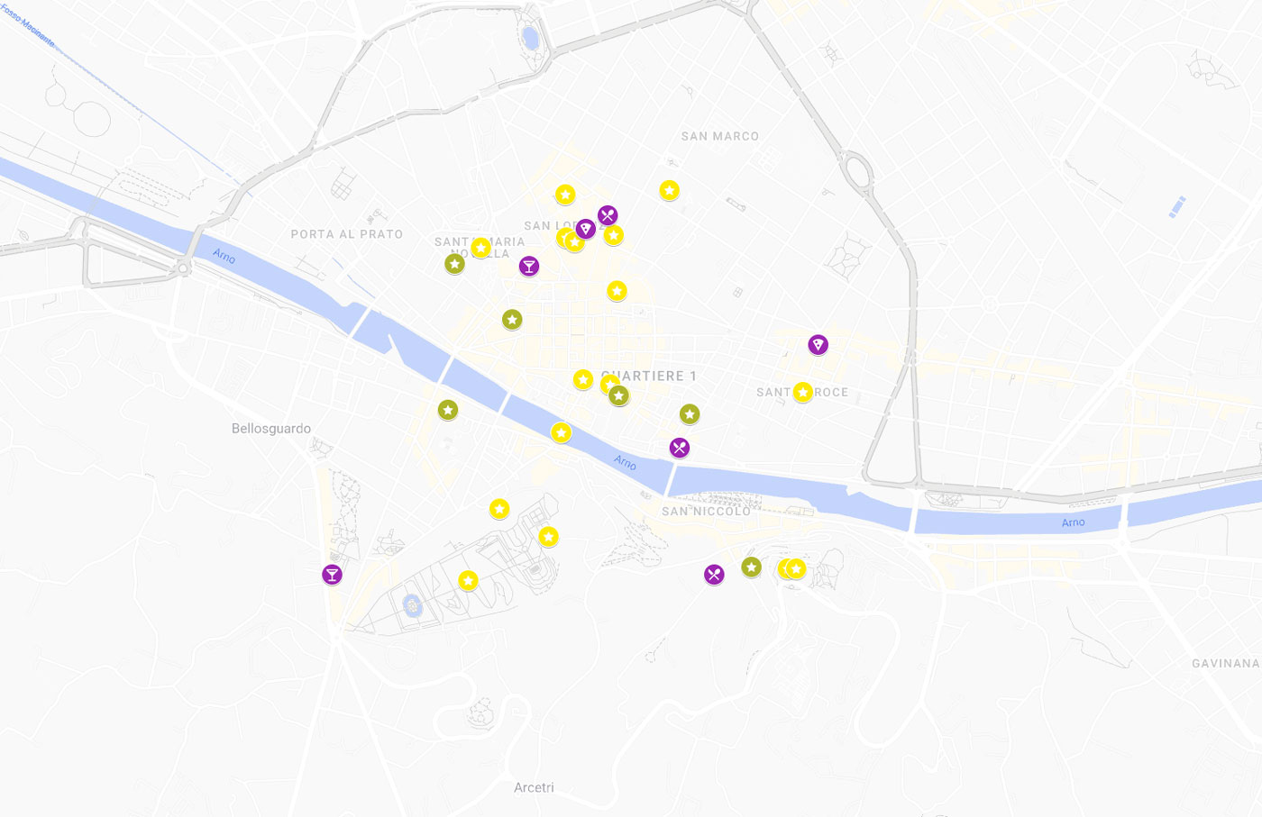 Karte von Florenz mit Sehenswürdigkeiten