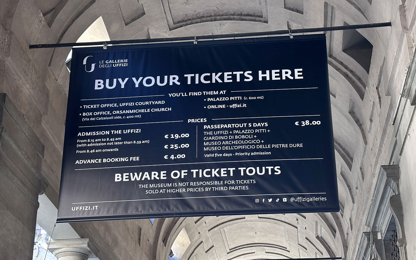 Plakat mit Preisen Uffizien Florenz: Völlig falsch