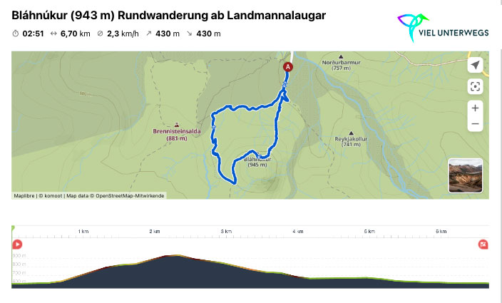 Wanderung Bláhnúkur (943 m) ab Landmannalaugar in Island
