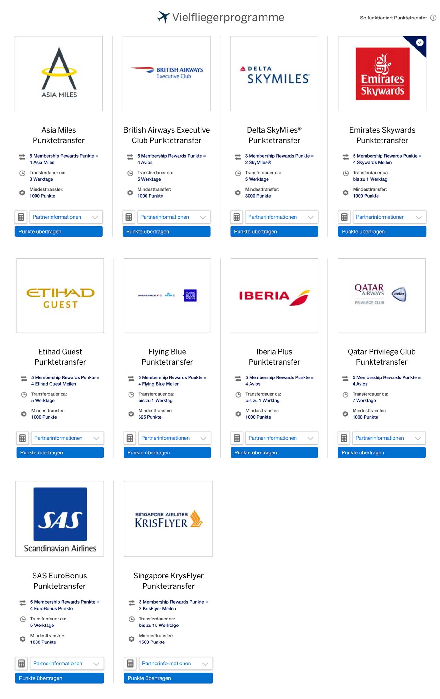 Vielfliegerprogramme bei Amex Platinum Card